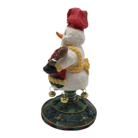 Christmas Snowman Holding Gingerbread Bells Bobble Wobble Figurine Seasonal - Picture 4 of 9
